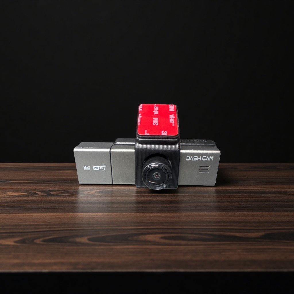 The black dashcam is topped with red 3M VHB double-sided tape for high-definition night vision parking monitoring Specification image
