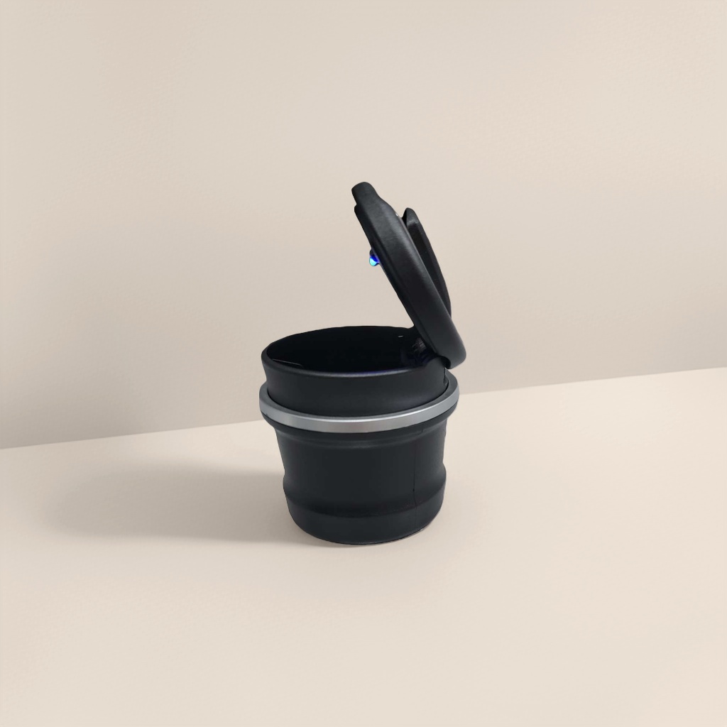 Black ashtray with silver ring, ceramic household tabletop, anti-overflow and heat-resistant details Picture