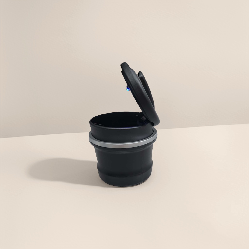 Black ashtray with silver ring, ceramic household tabletop, anti-overflow and heat-resistant Application Scenario