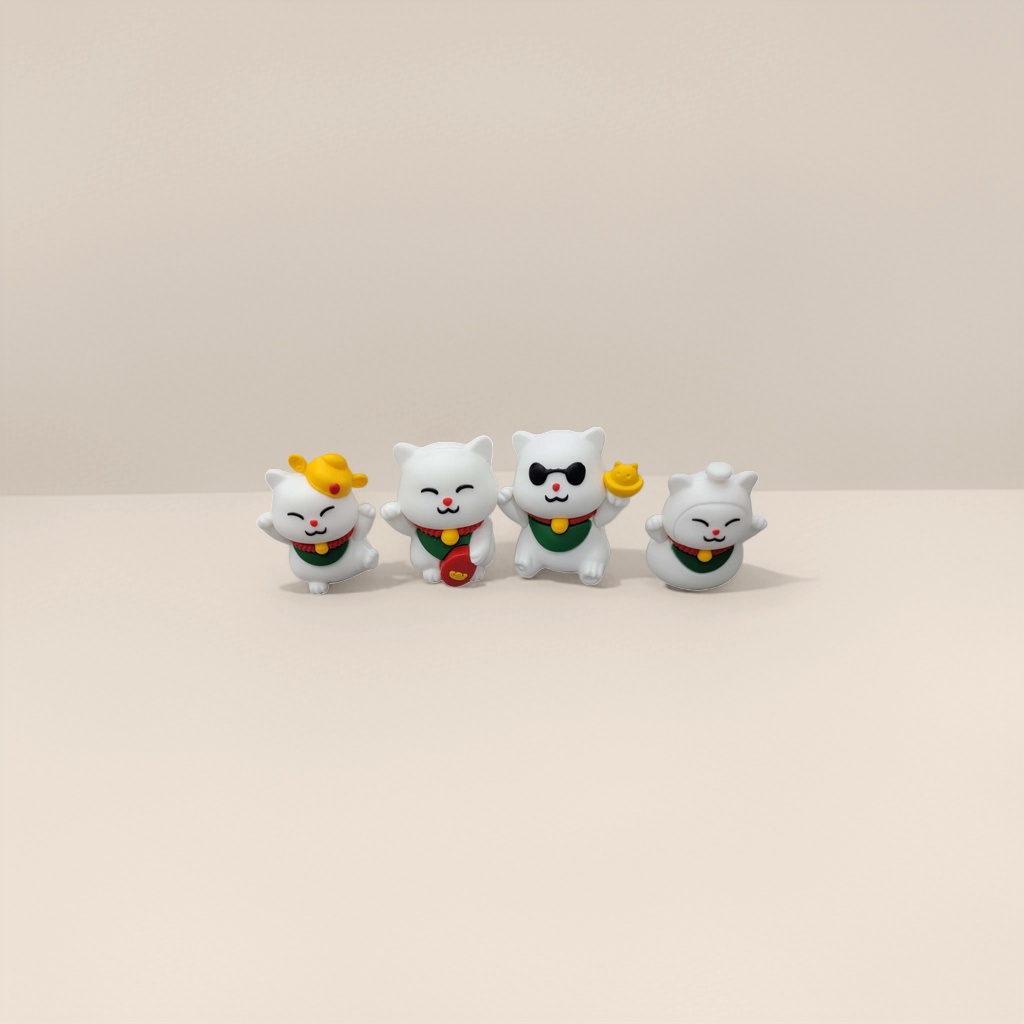 Four white Maneki Neko figurines for home feng shui decoration, living room entrance, table mascots Specification image