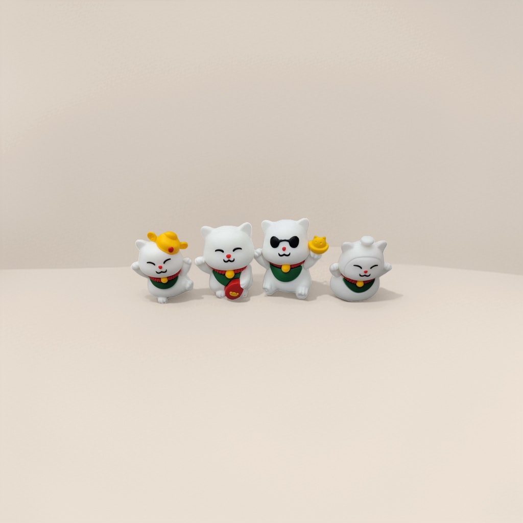 Four white Maneki Neko figurines for home feng shui decoration, living room entrance, table mascots Application Scenario