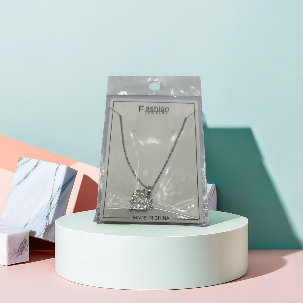 银色星形六颗透明水晶吊坠项链 Fashion JEWELRY白卡装透明袋