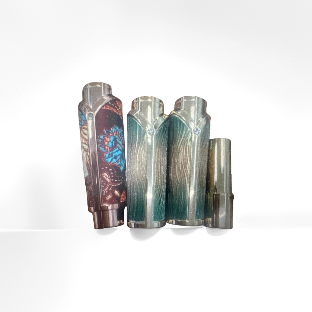 A metal casing lighter with colorful patterns and green stripes details Picture