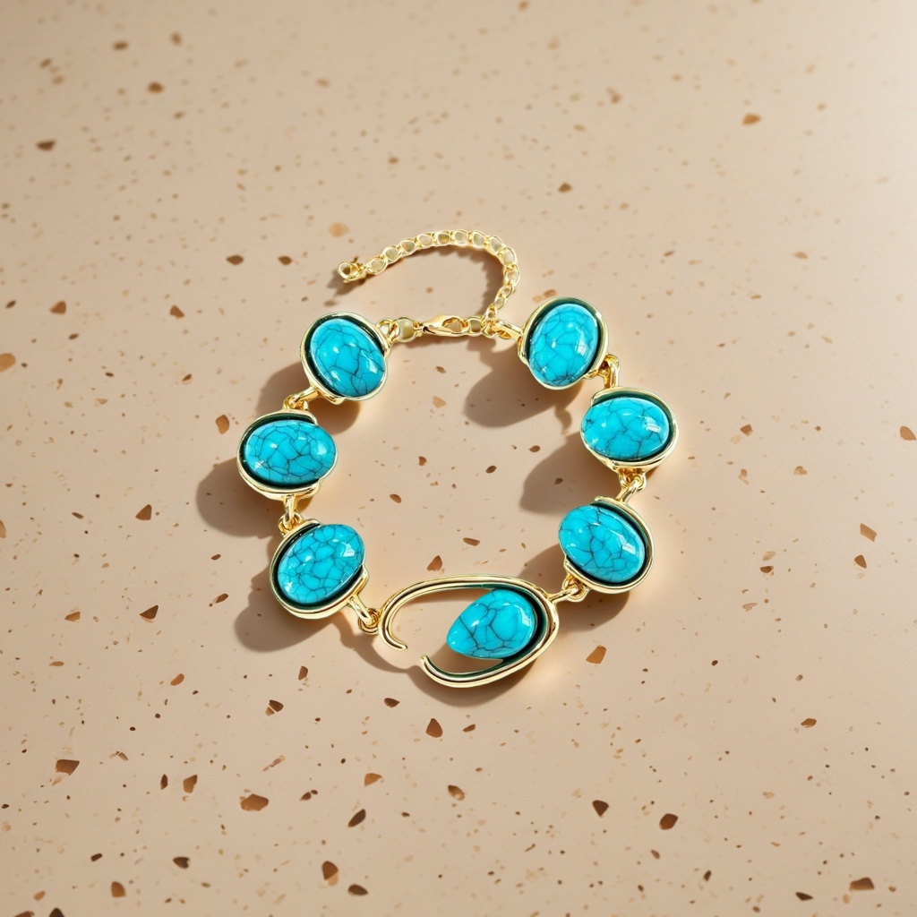 A gold bracelet set with blue-green cracked gemstones, a fashionable and light luxury accessory for women Application Scenario