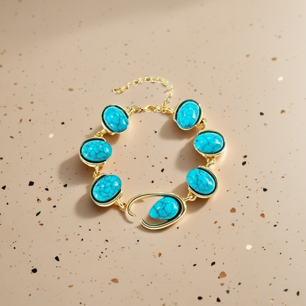 A gold bracelet set with blue-green cracked gemstones, a fashionable and light luxury accessory for women Specification image