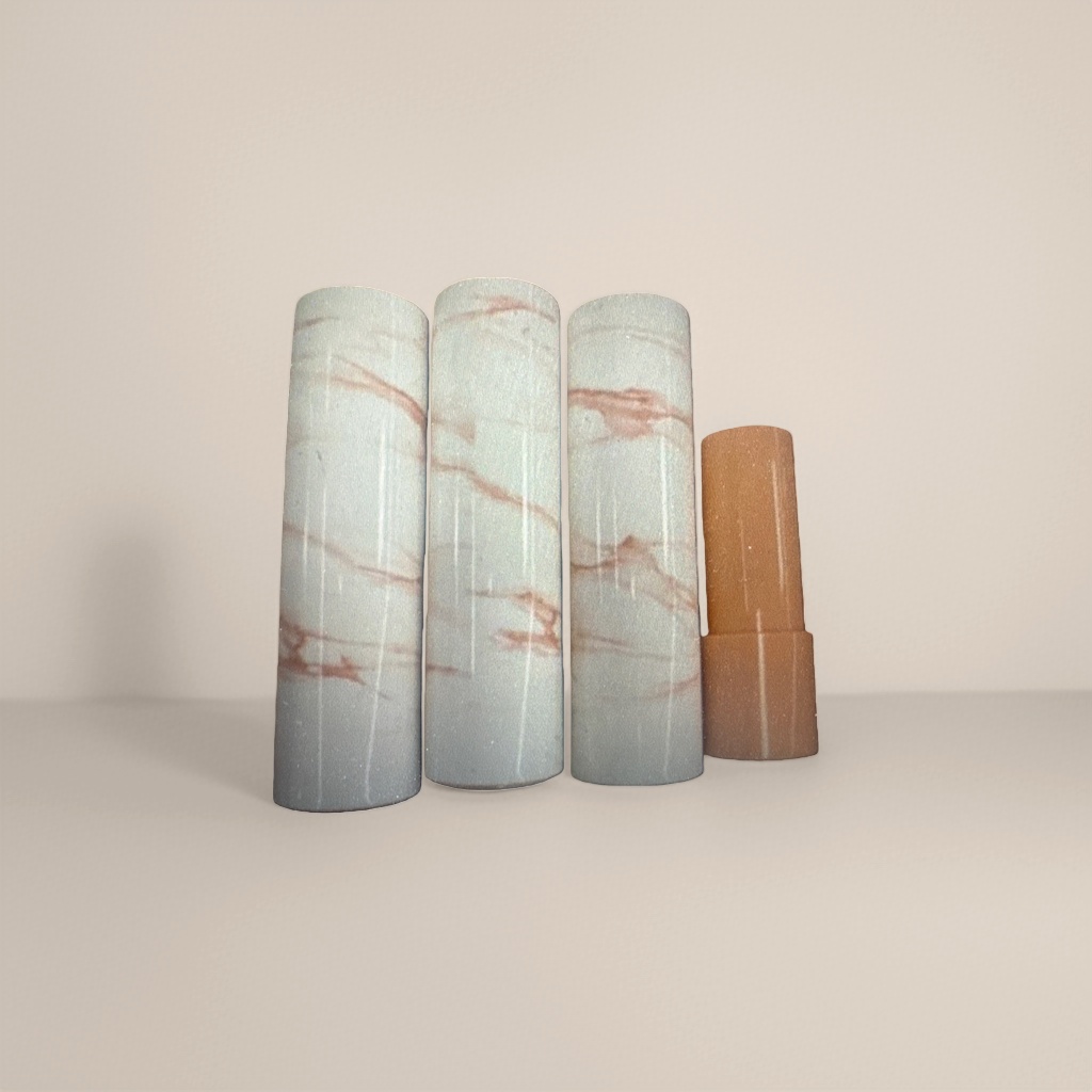 Four marble-patterned tubes are lined up side by side, with an orange tube body on the right side and a lid Specification image
