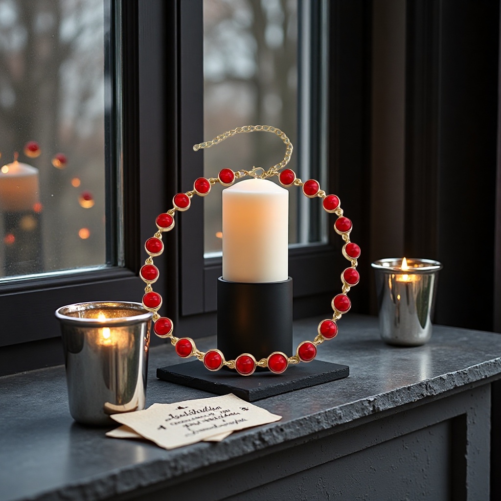 A fashionable, simple and versatile accessory with golden chain links and red round beads