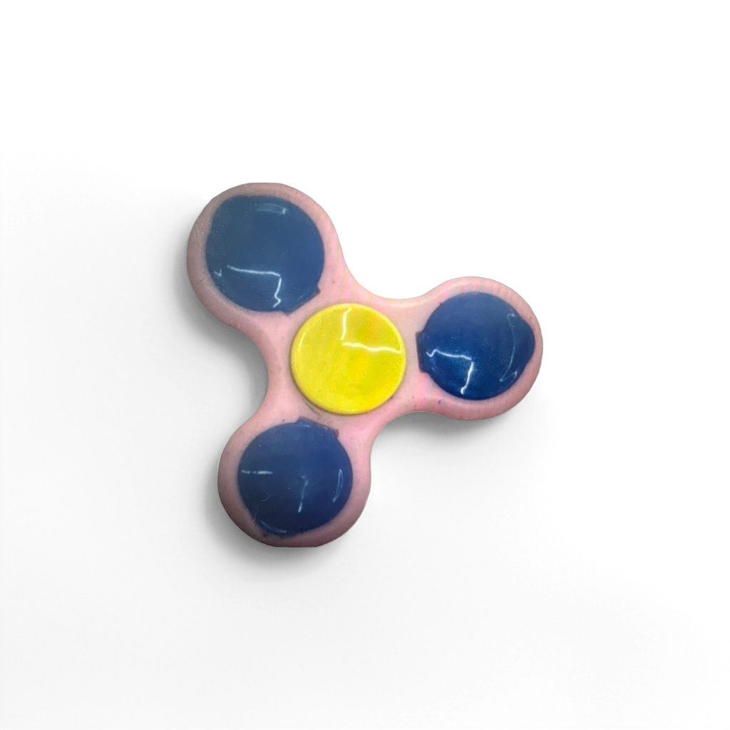 Pink fidget spinner, yellow three-arm, blue stress-relieving toy details Picture
