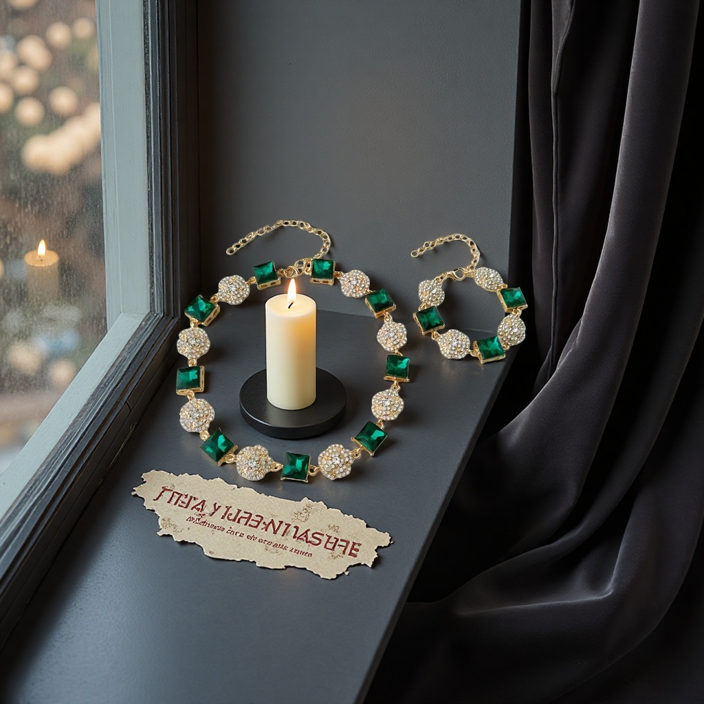 The green gemstone necklace and bracelet set is a fashionable and elegant accessory for women Application Scenario