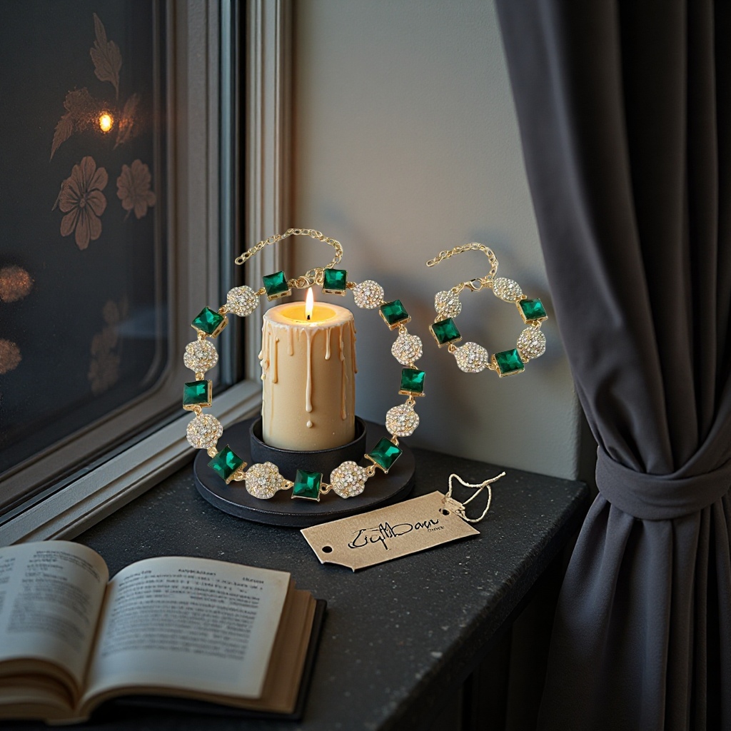 The green gemstone necklace and bracelet set is a fashionable and elegant accessory for women Specification image
