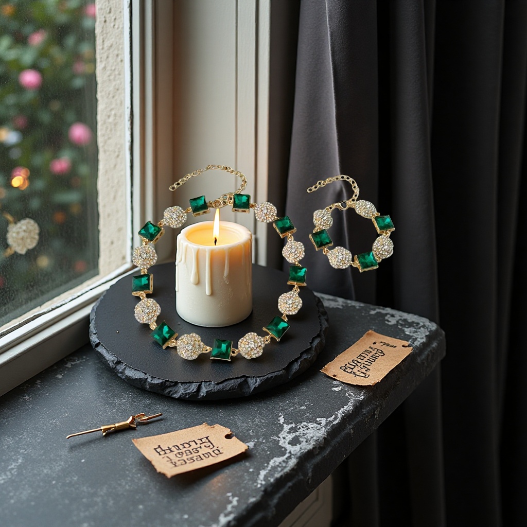 The green gemstone necklace and bracelet set is a fashionable and elegant accessory for women details Picture