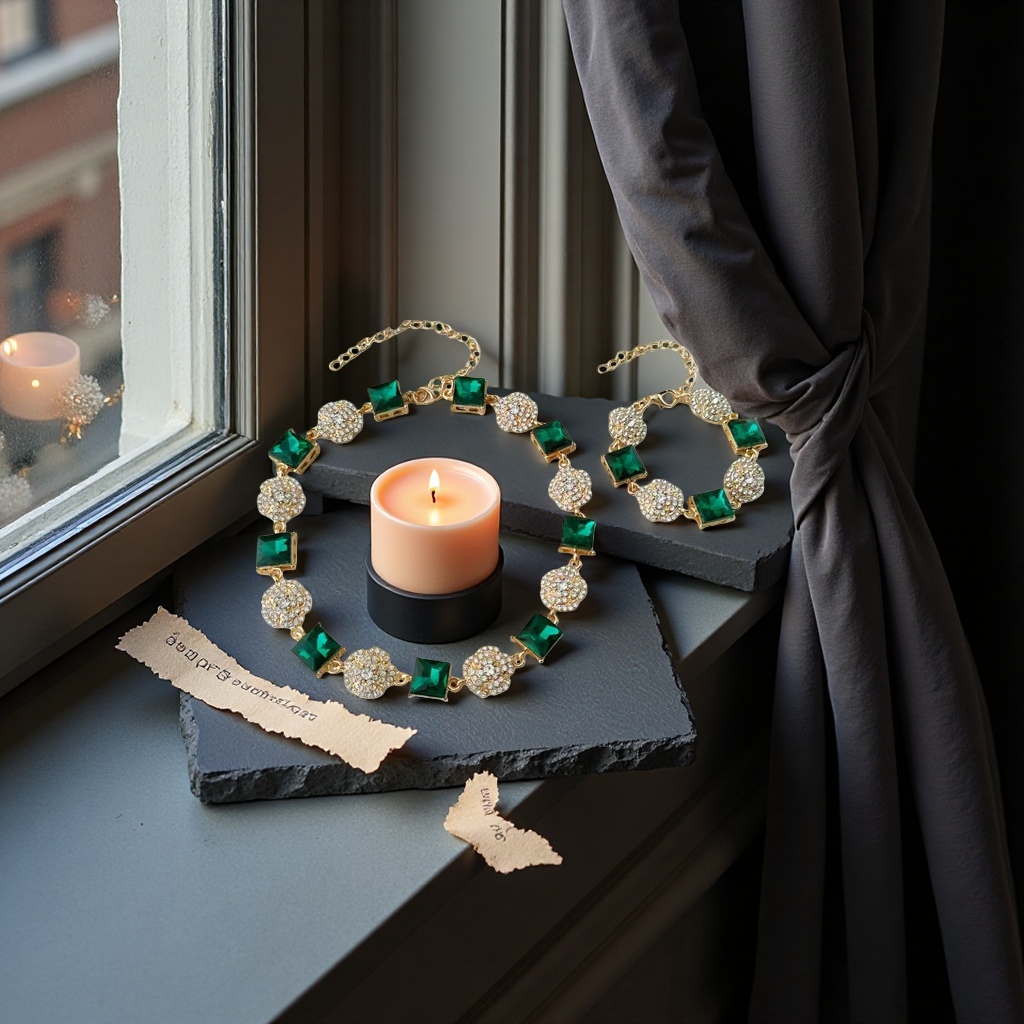 The green gemstone necklace and bracelet set is a fashionable and elegant accessory for women