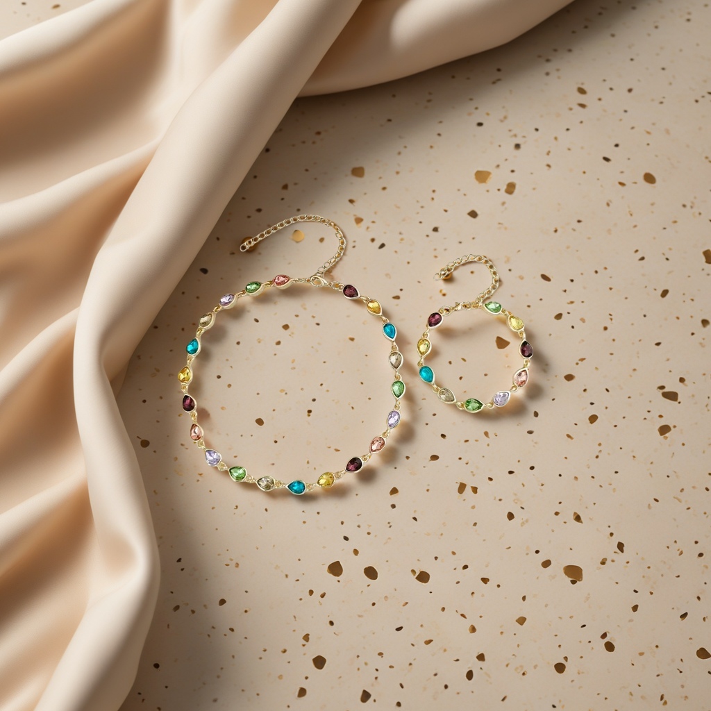 Colorful gemstone necklace and bracelet set, fashionable and light luxury couple accessories details Picture