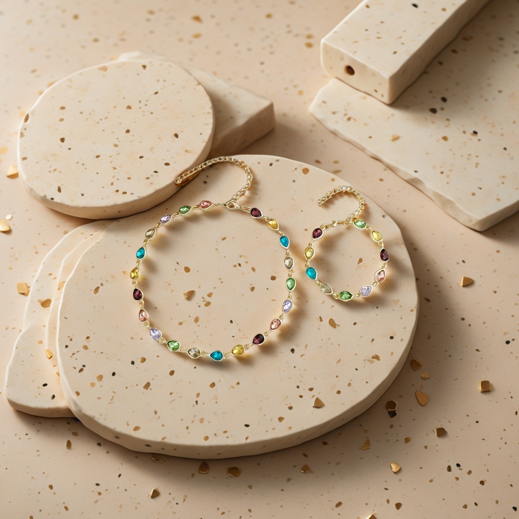 Colorful gemstone necklace and bracelet set, fashionable and light luxury couple accessories