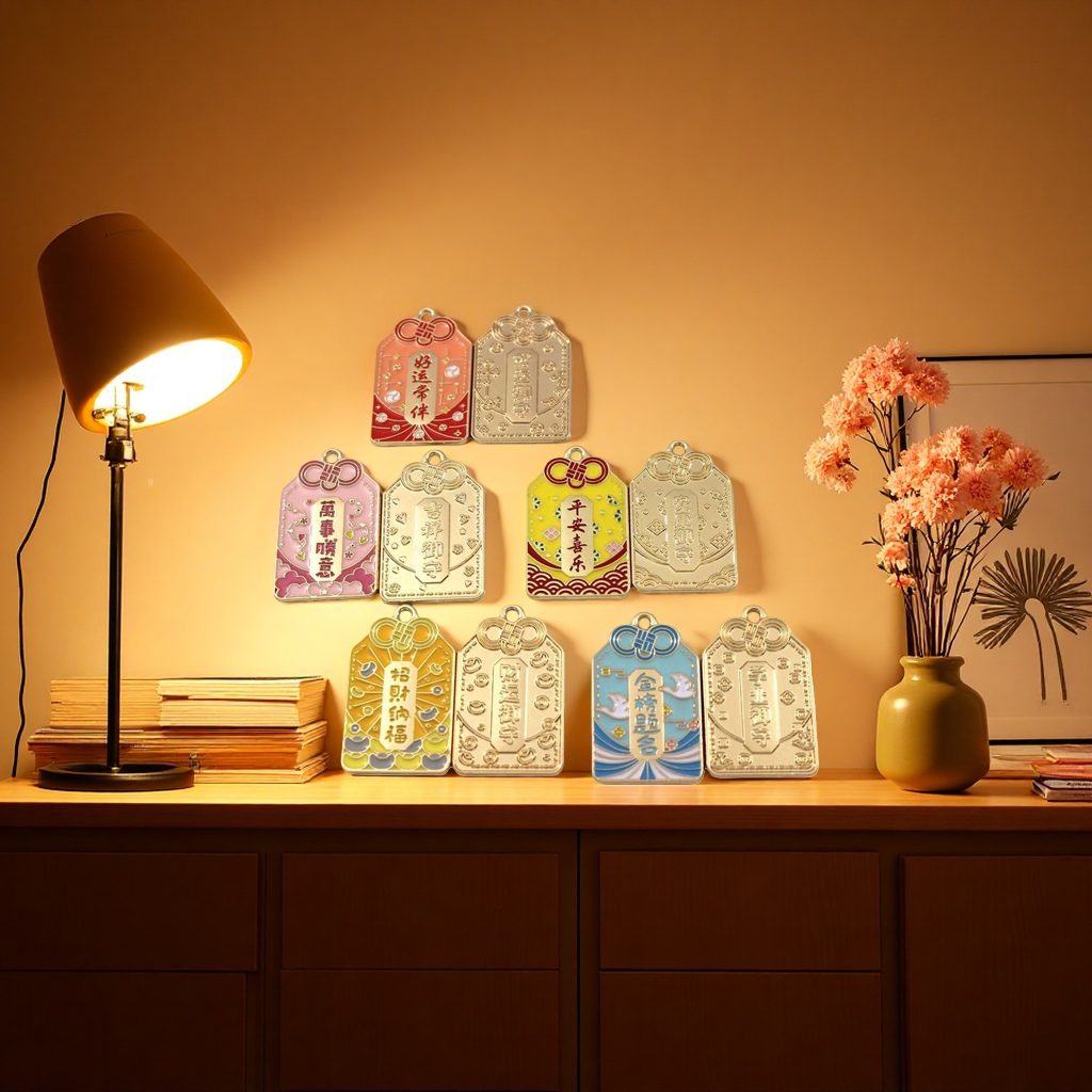 Colorful Chinese-style talisman ornaments, brass carved feng shui pendants, home entrance hall decoration details Picture