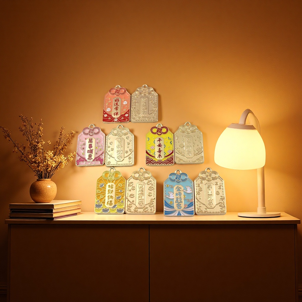 Colorful Chinese-style talisman ornaments, brass carved feng shui pendants, home entrance hall decoration