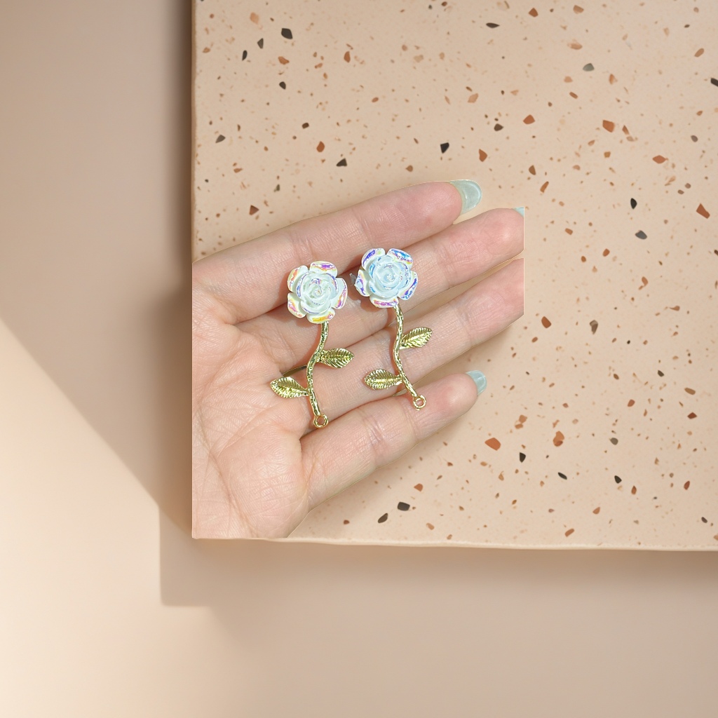 Pendientes de flor de rosa blanca moda simple para las señoras details Picture