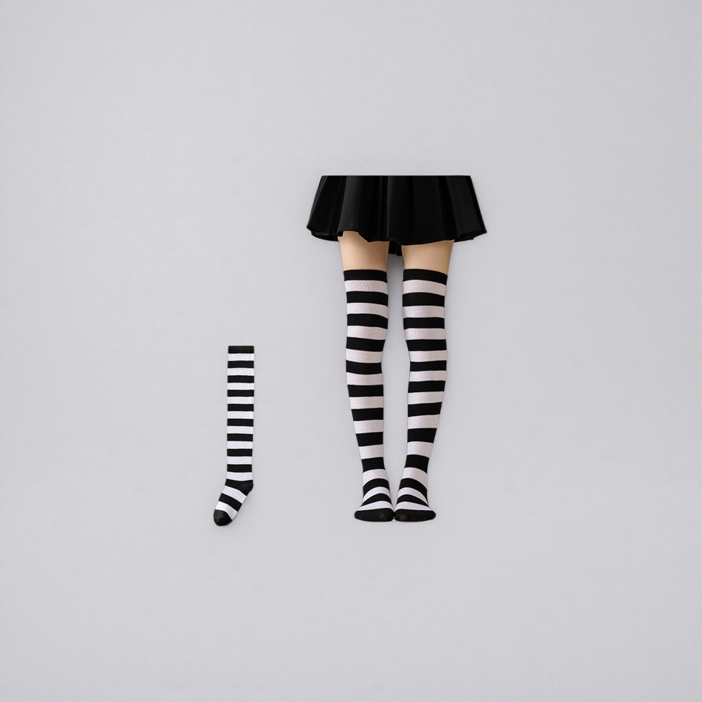 Black and white striped over-the-knee stockings for women, pure cotton stretch slimming thigh-high socks Application Scenario