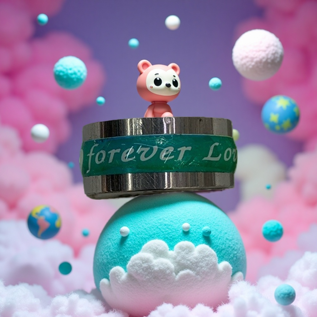Silver ring with green forever Love word band