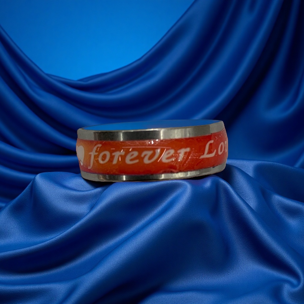 橙色发光戒指 银色边框 刻有forever Love字样