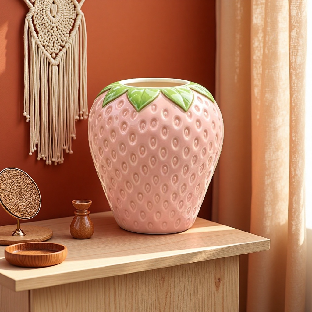 粉色草莓造型花瓶产品图