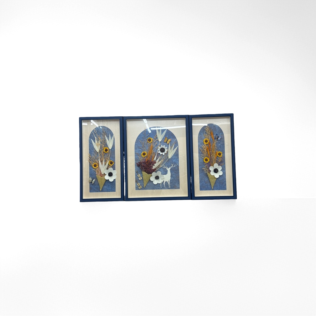 蓝色边框干花装饰画北欧风客厅卧室挂画简约ins风