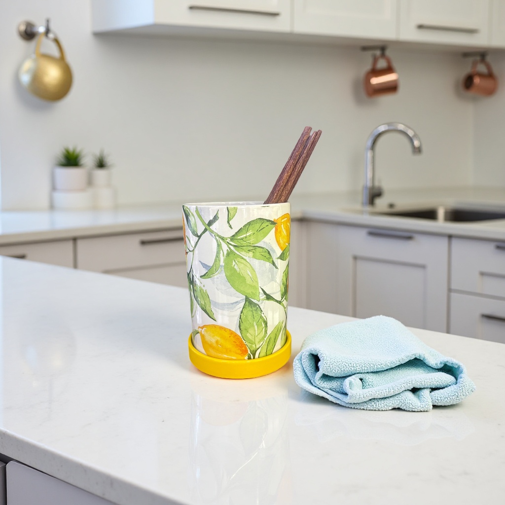 Lemon green leaf patterned ceramic chopstick holder, a household kitchen tableware storage rack Specification image