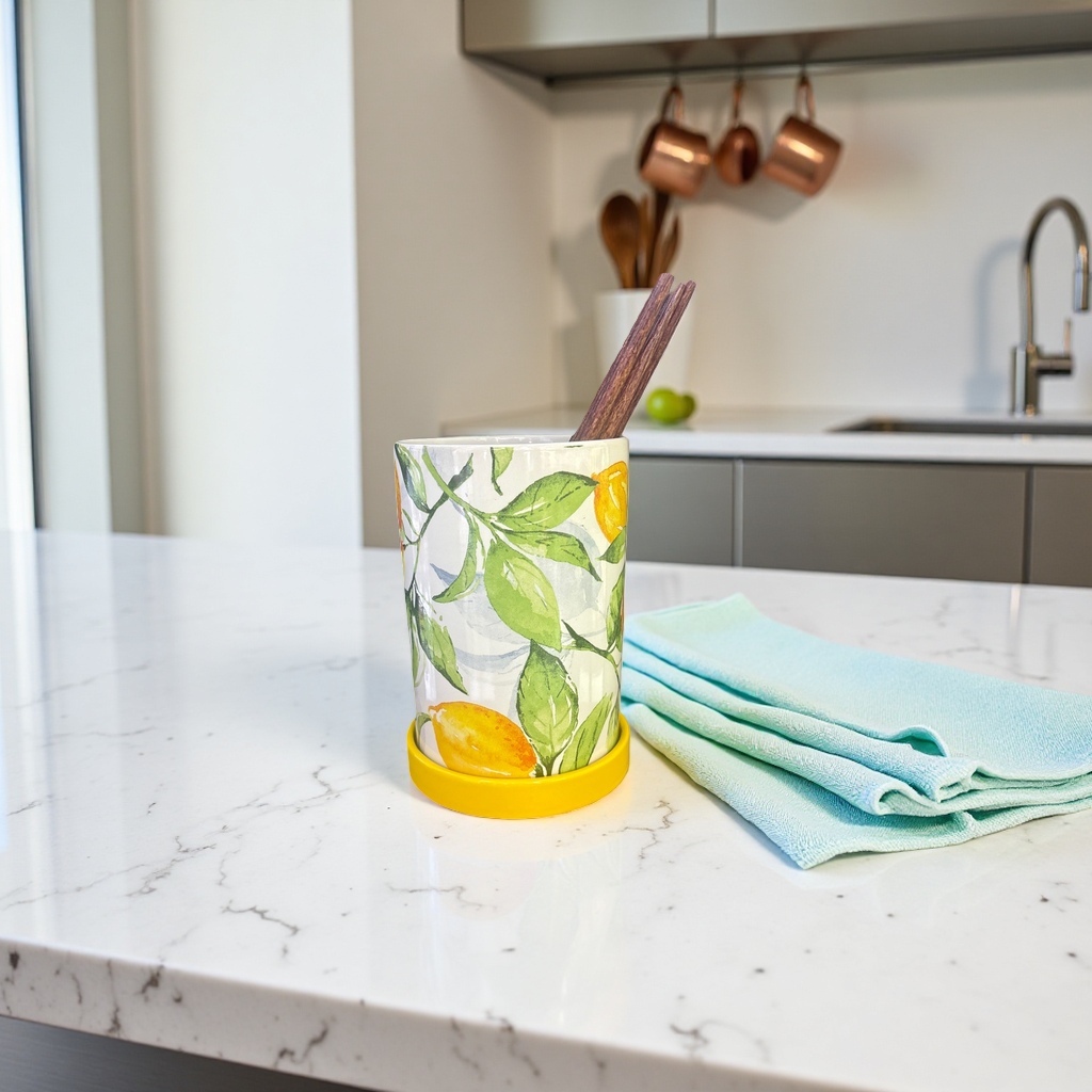 Lemon green leaf patterned ceramic chopstick holder, a household kitchen tableware storage rack details Picture