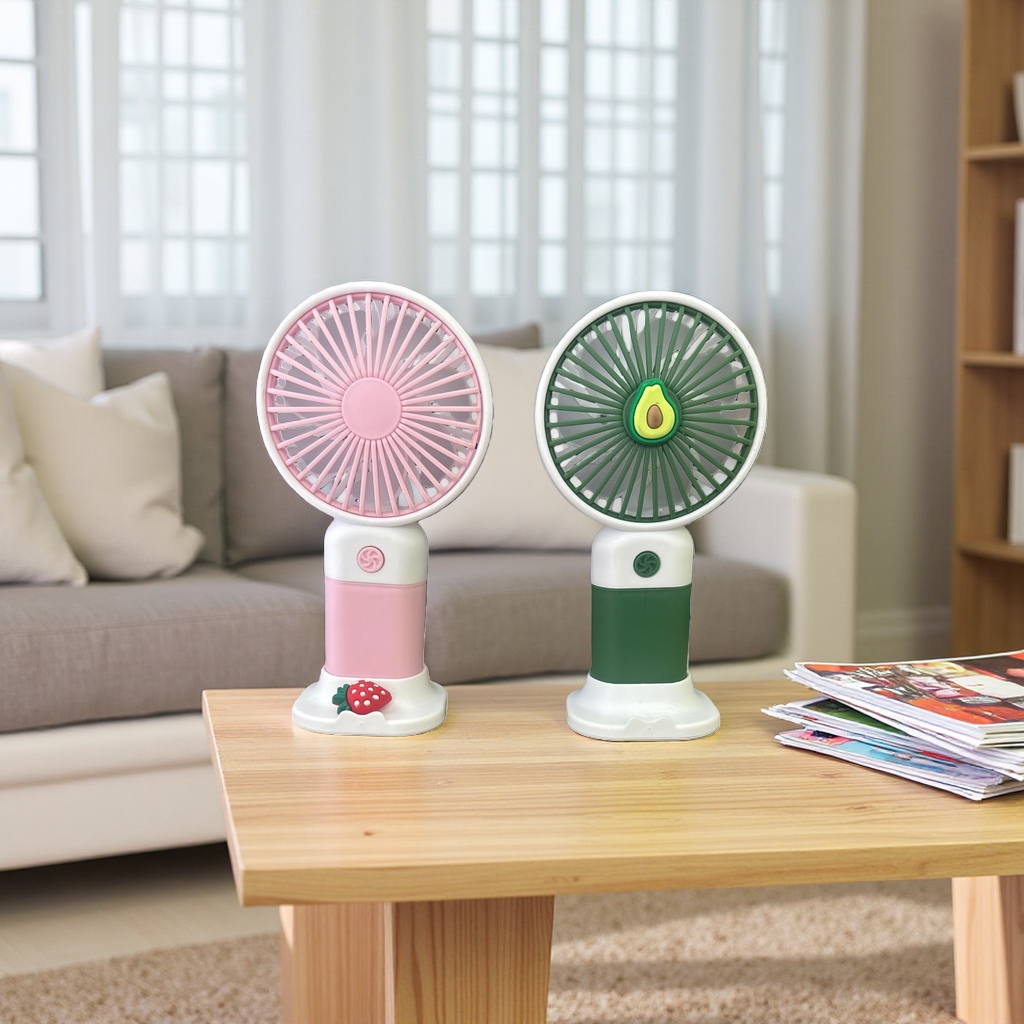 Pink strawberry-shaped small fan, green avocado shaped small fan, rechargeable desktop mini fan