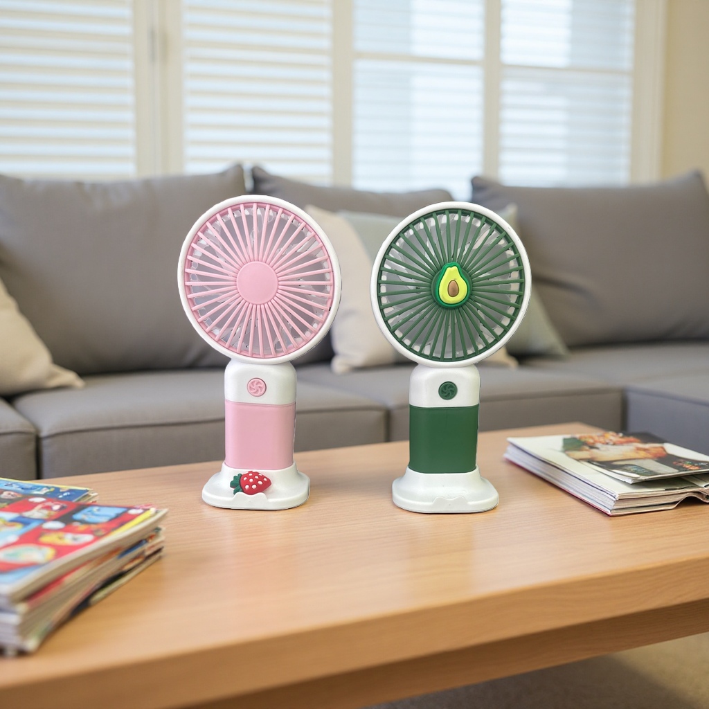 Pink strawberry-shaped small fan, green avocado shaped small fan, rechargeable desktop mini fan details Picture