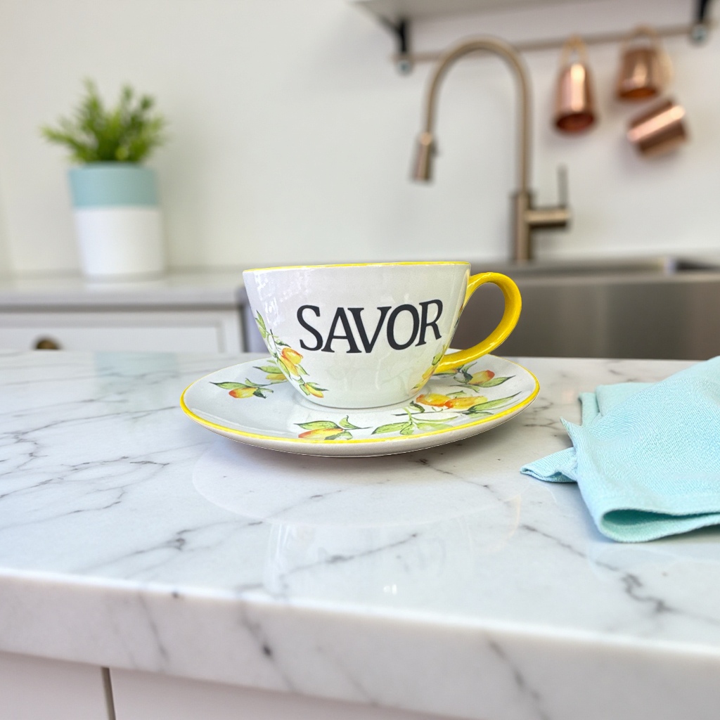 Yellow lemon patterned ceramic cups and saucers set, home coffee and tea set gift box Application Scenario