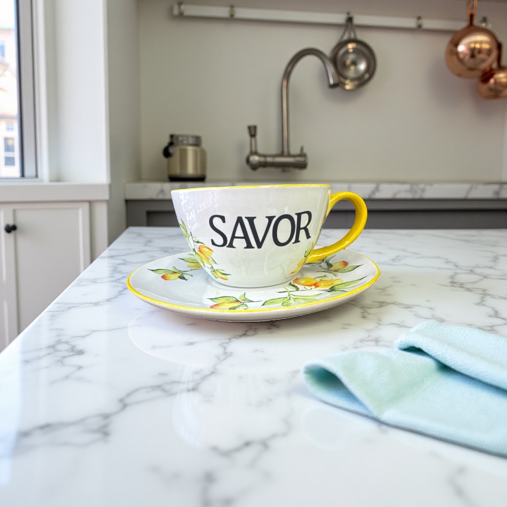 Yellow lemon patterned ceramic cups and saucers set, home coffee and tea set gift box Specification image