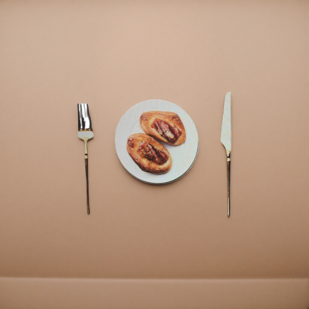 Striped placemats with plates, bread, knives and forks, three-piece set, home dining tablecloth, anti-slip mat details Picture