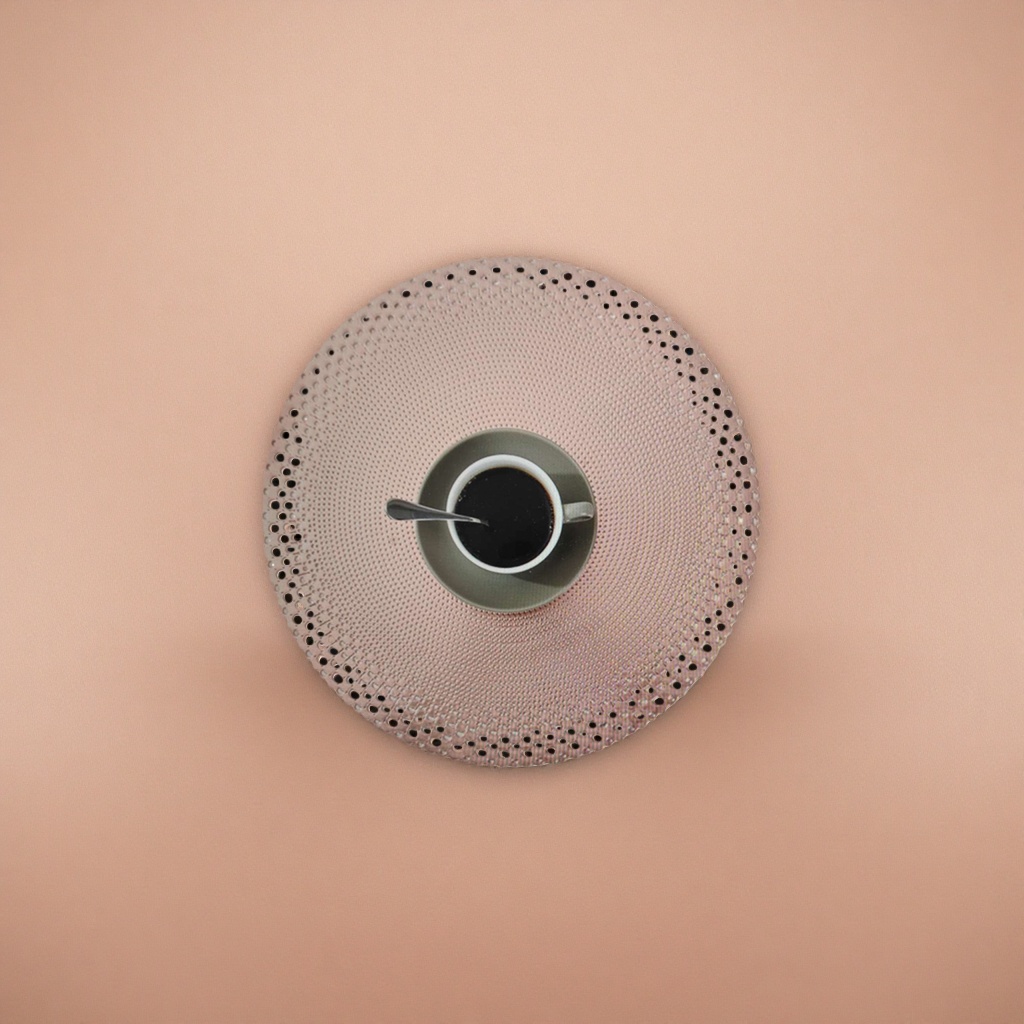 Pink hollowed-out round placemats with coffee cups and plates set home dining table decoration items Application Scenario