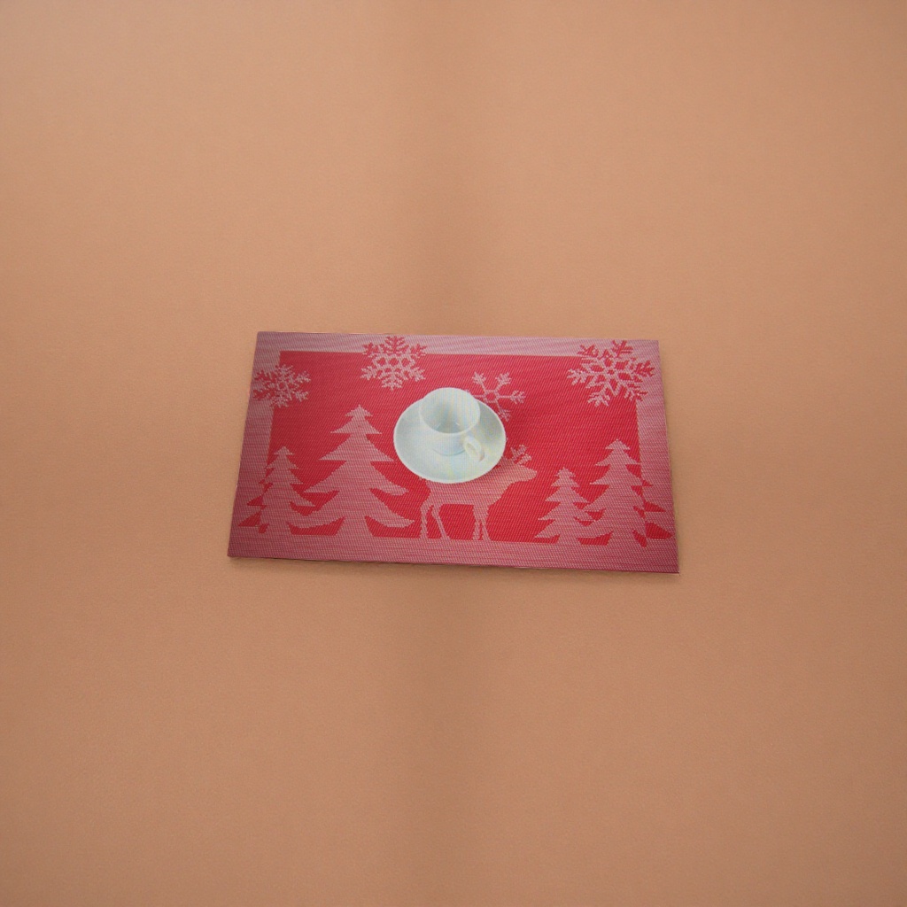 Red Christmas-themed white cups, plates and placemats set Application Scenario