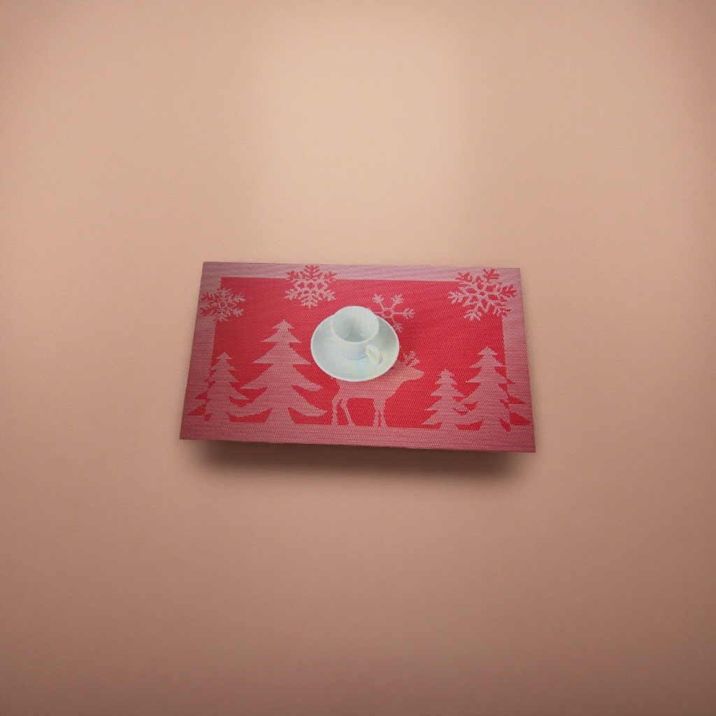 Red Christmas-themed white cups, plates and placemats set details Picture
