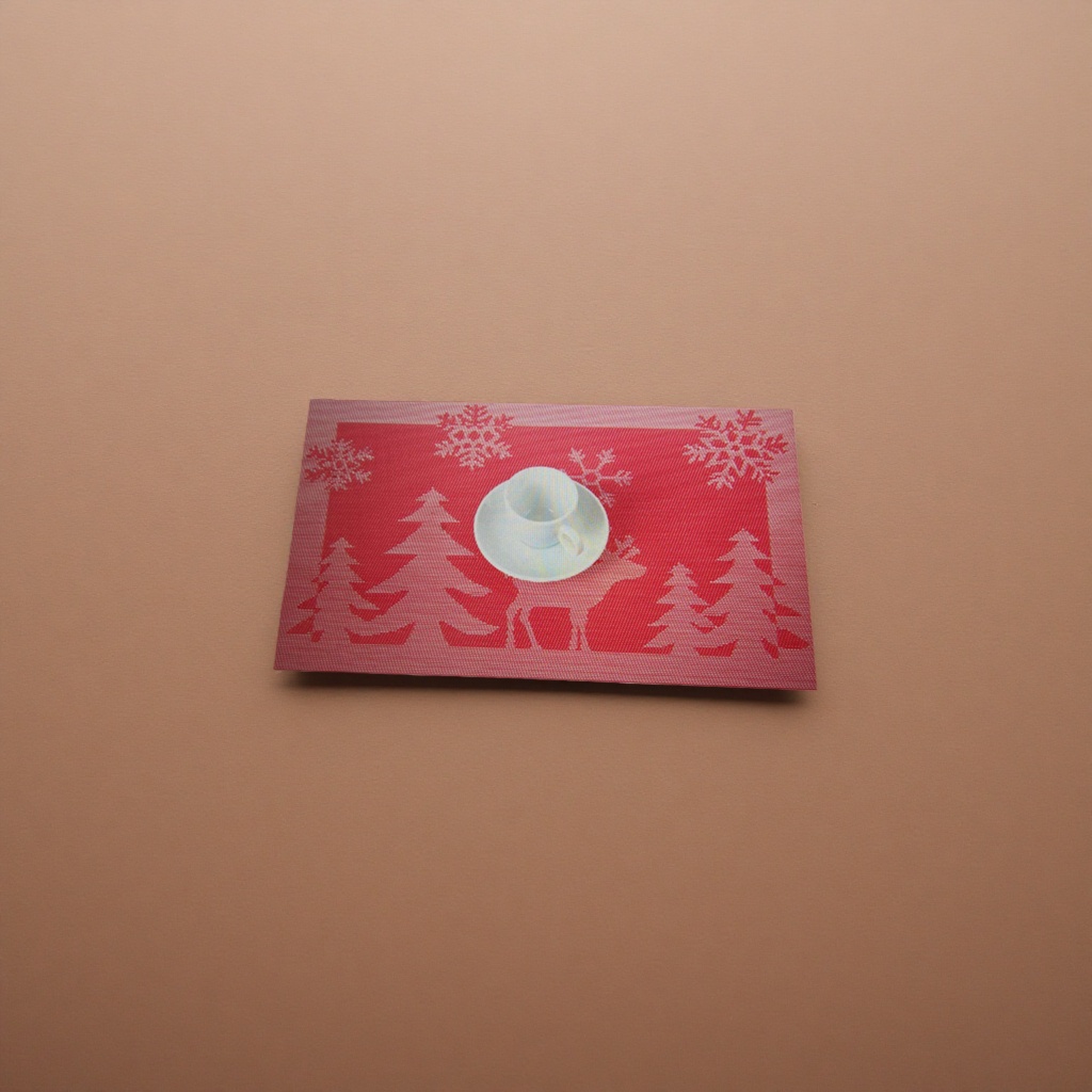 Red Christmas-themed white cups, plates and placemats set Specification image