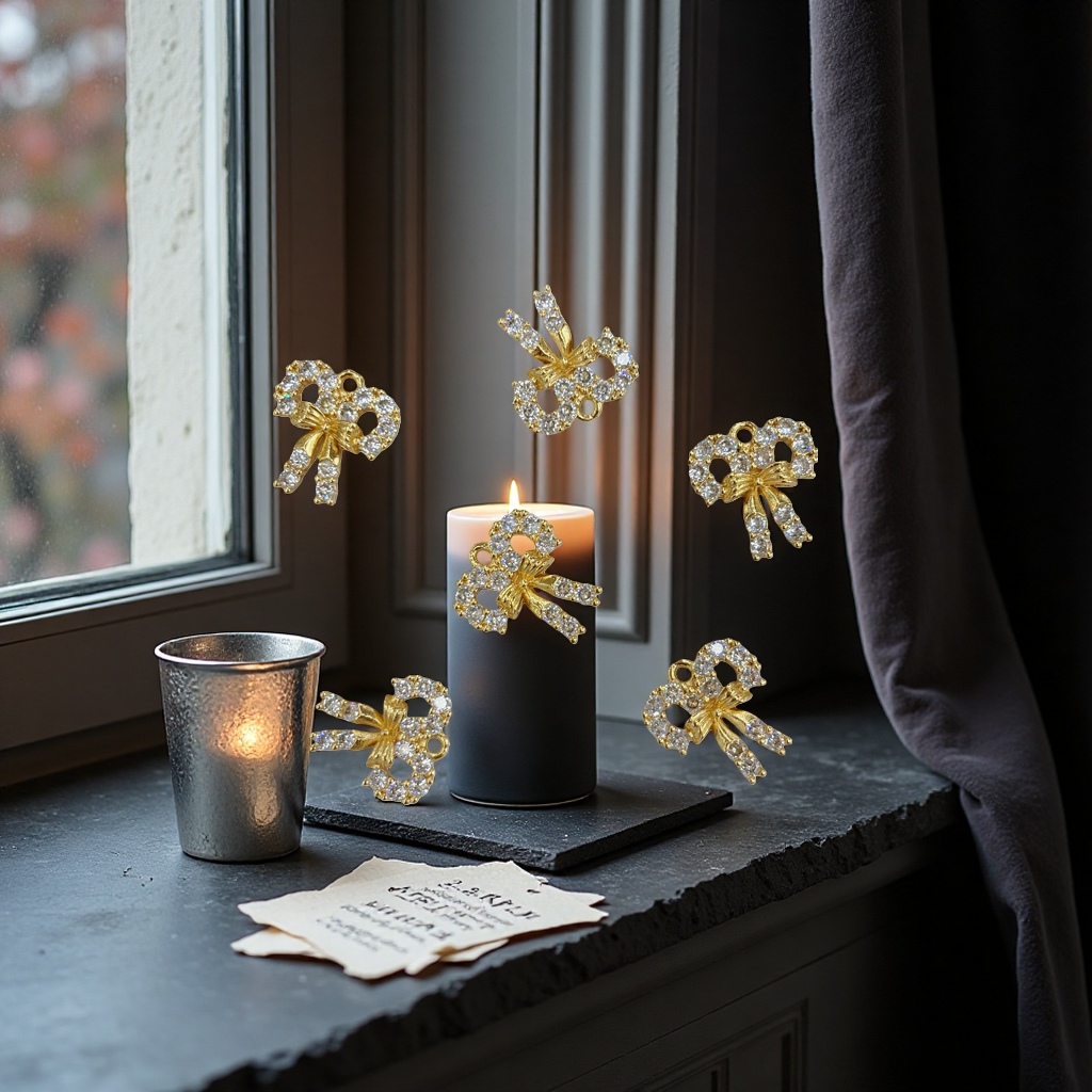 A fashionable, versatile and exquisite gift with a golden diamond-encrusted bow pendant