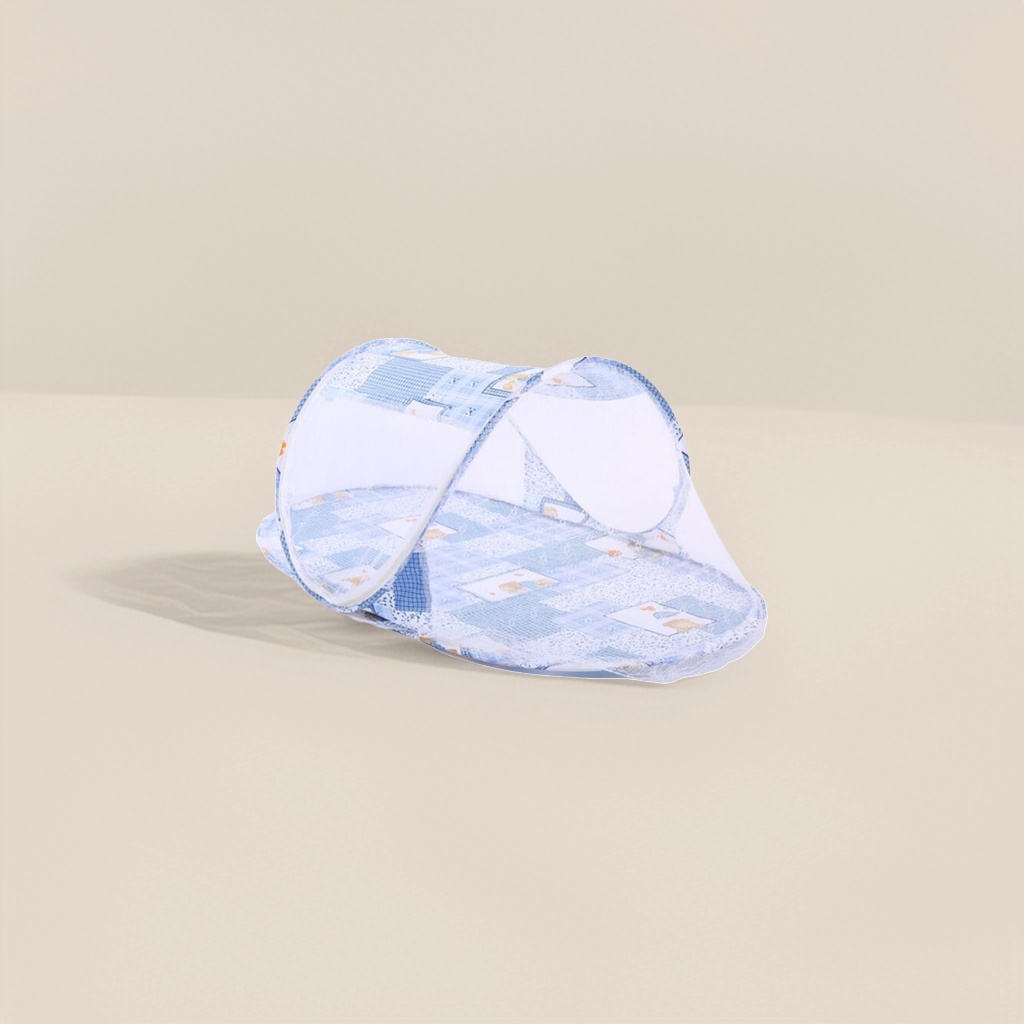 Blue and white patterned baby mosquito net bed, breathable and mosquito-proof, detachable and washable bed frame type Specification image
