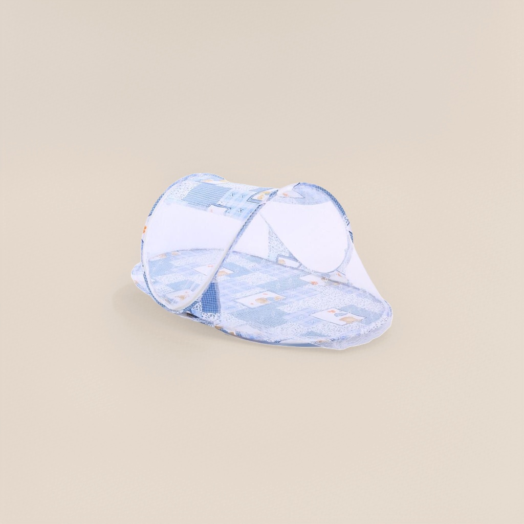 Blue and white patterned baby mosquito net bed, breathable and mosquito-proof, detachable and washable bed frame type details Picture