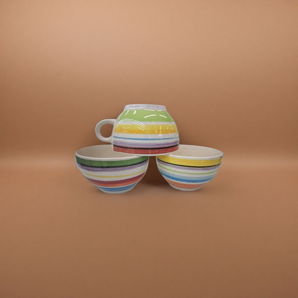 Colorful striped ceramic cup and bowl set, home simple style tableware gift box details Picture