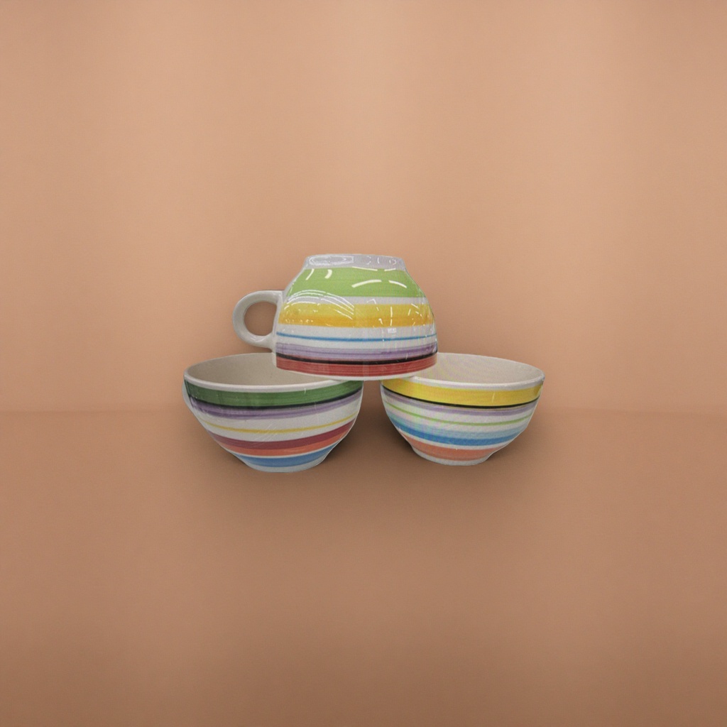Colorful striped ceramic cup and bowl set, home simple style tableware gift box Specification image
