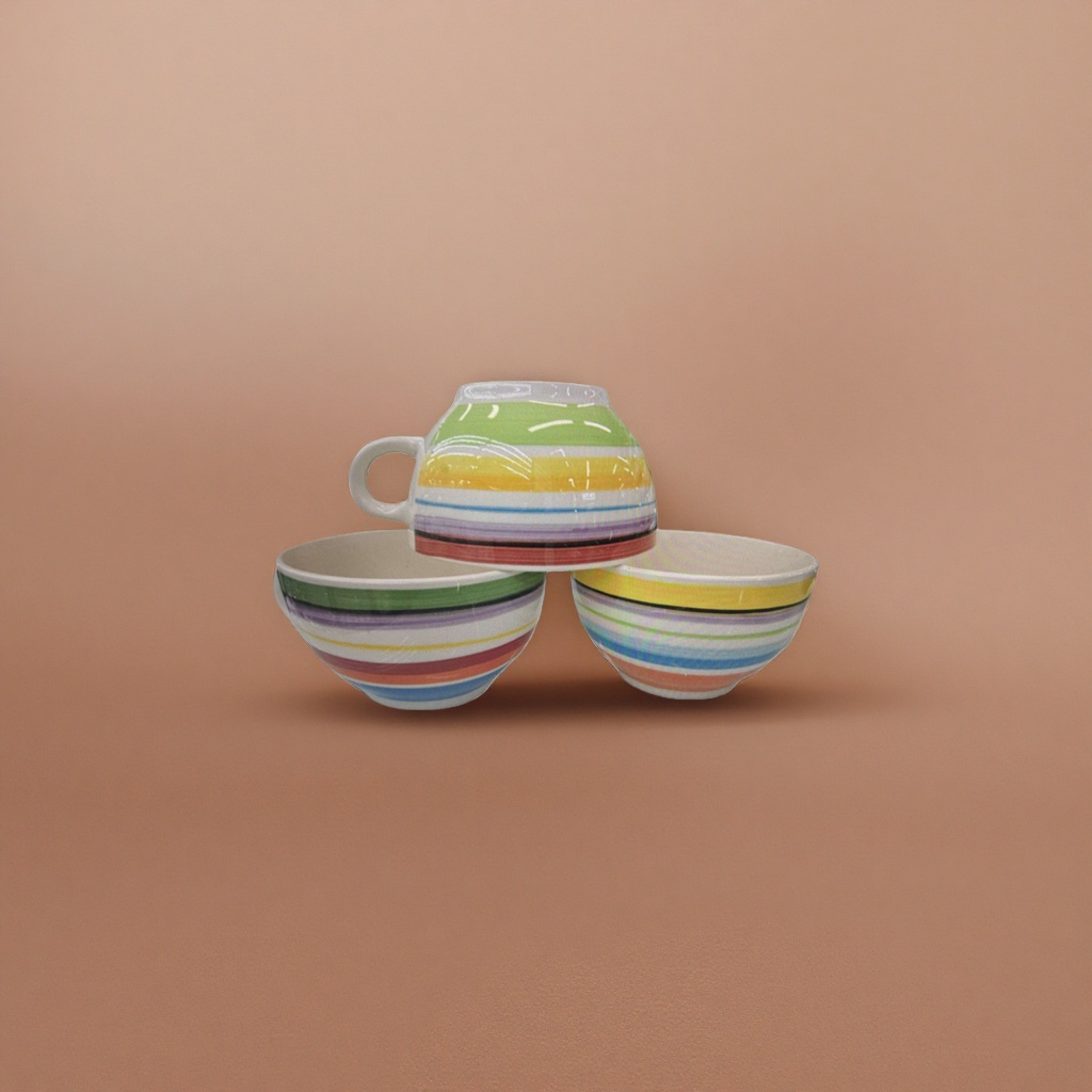 Colorful striped ceramic cup and bowl set, home simple style tableware gift box Application Scenario
