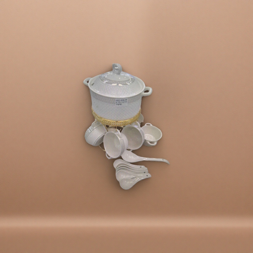 Set de té de cerámica blanca incluido con tapa olla grande cuchara pequeña taza soporte de oro