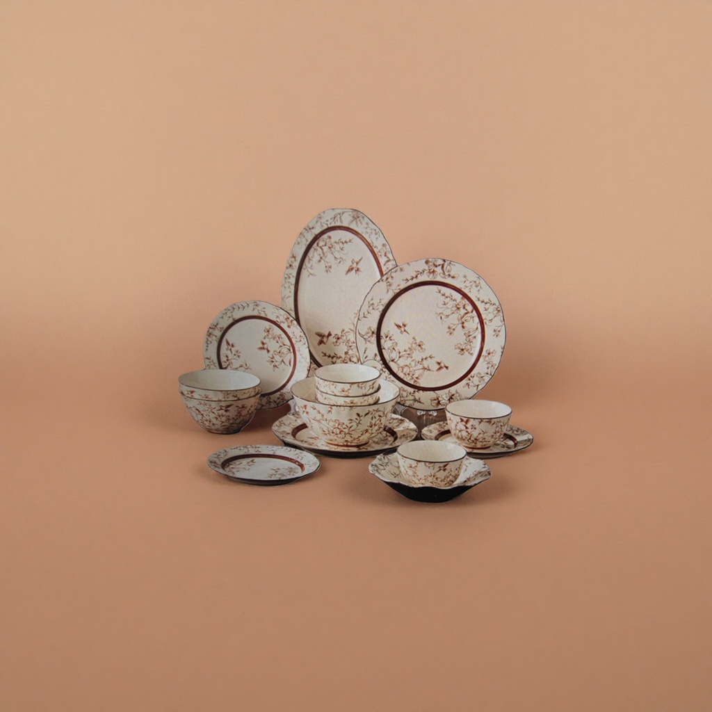 Brown floral patterned ceramic tableware set, a simple home-style combination of bowls, plates, chopsticks and spoons Specification image