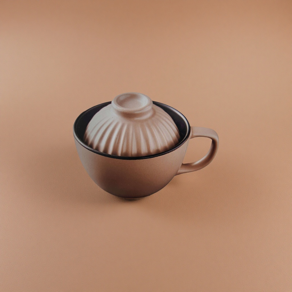 Brown covered tea cup with ceramic heat preservation and anti-scald, simple style for home and office use Application Scenario