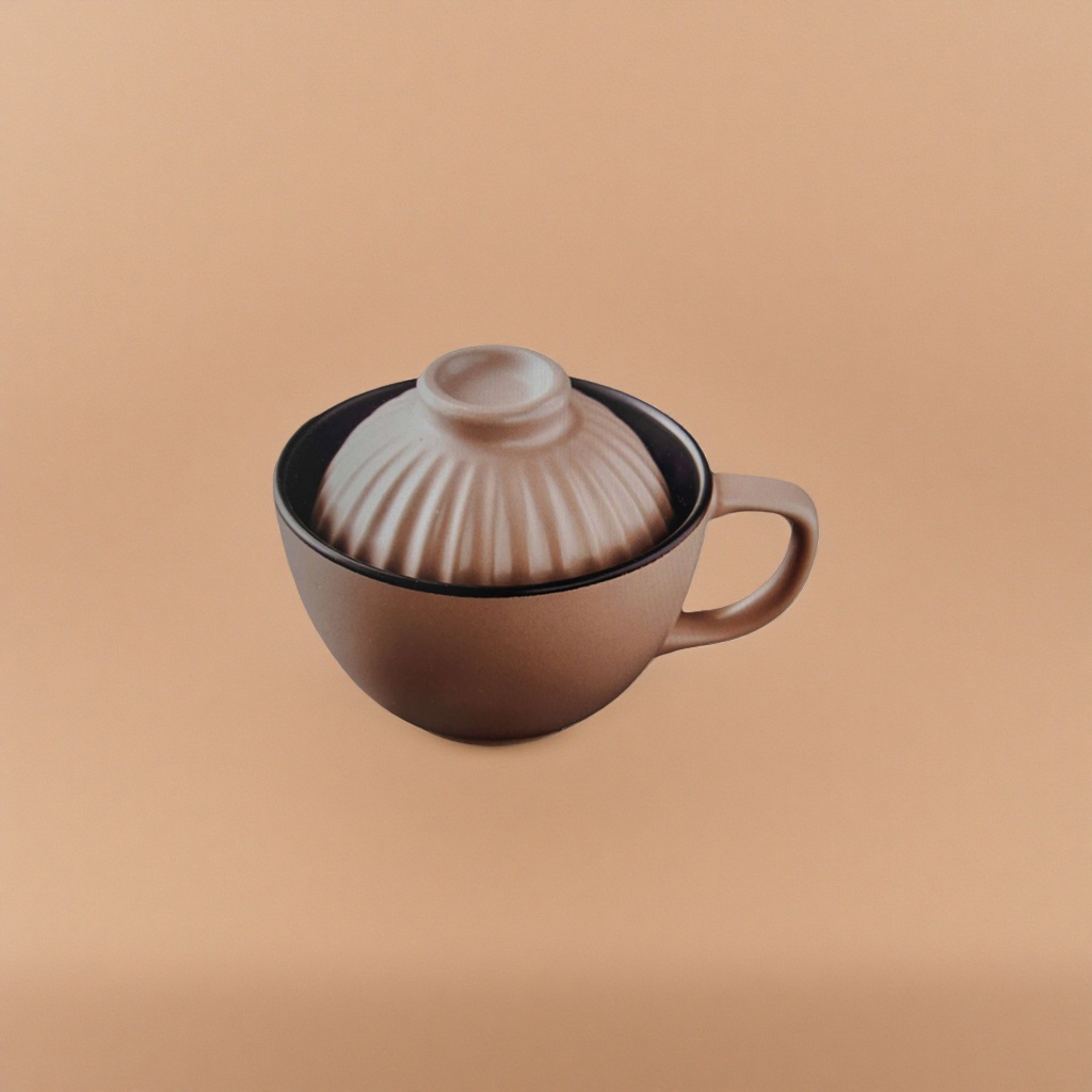 Brown covered tea cup with ceramic heat preservation and anti-scald, simple style for home and office use details Picture