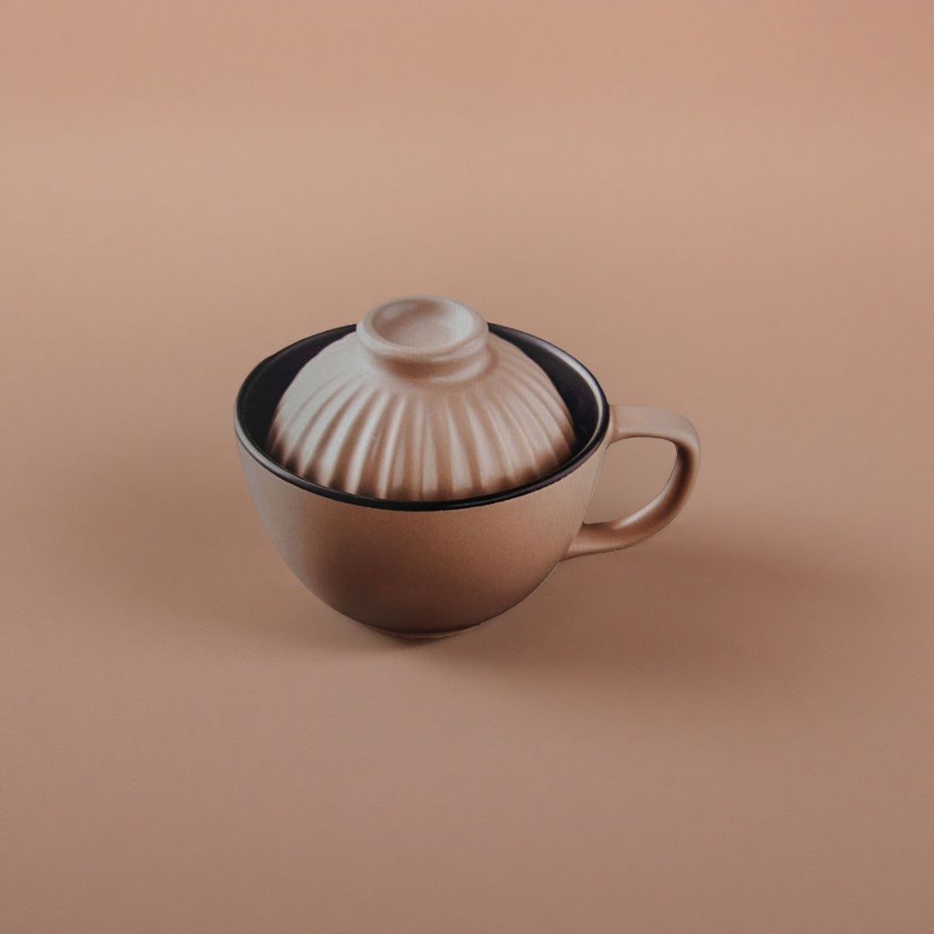 Brown covered tea cup with ceramic heat preservation and anti-scald, simple style for home and office use Specification image