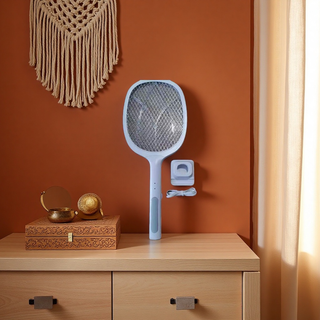 White electric mosquito swatter, household mosquito killer, rechargeable, highly efficient, quiet, safe and environmentally friendly. 3333 details Picture
