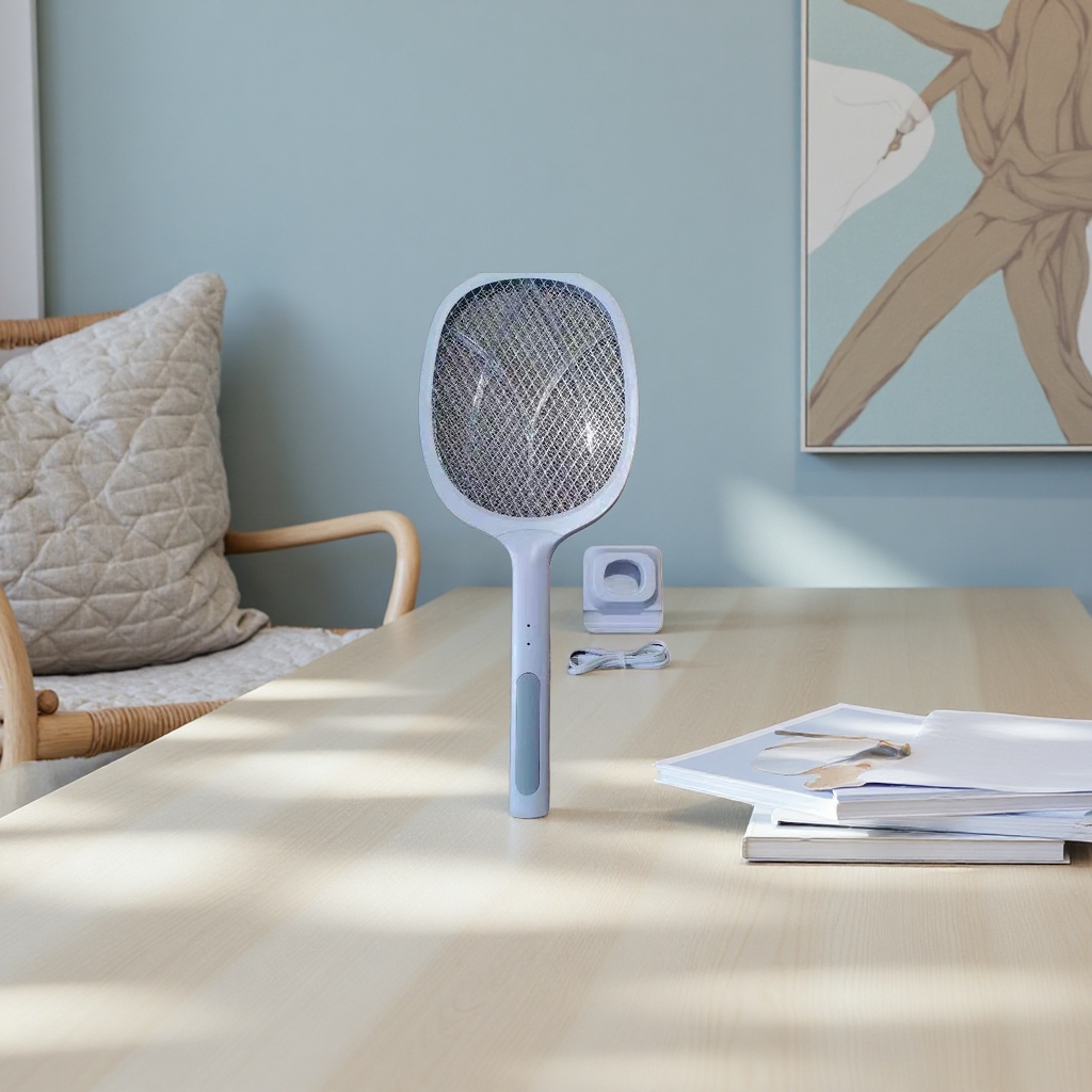 White electric mosquito swatter, household mosquito killer, rechargeable, highly efficient, quiet, safe and environmentally friendly. 3333 Specification image